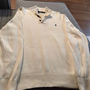Ralph Lauren Polo Henley Style Knit Sweater Size XL Cream Beige Button Down